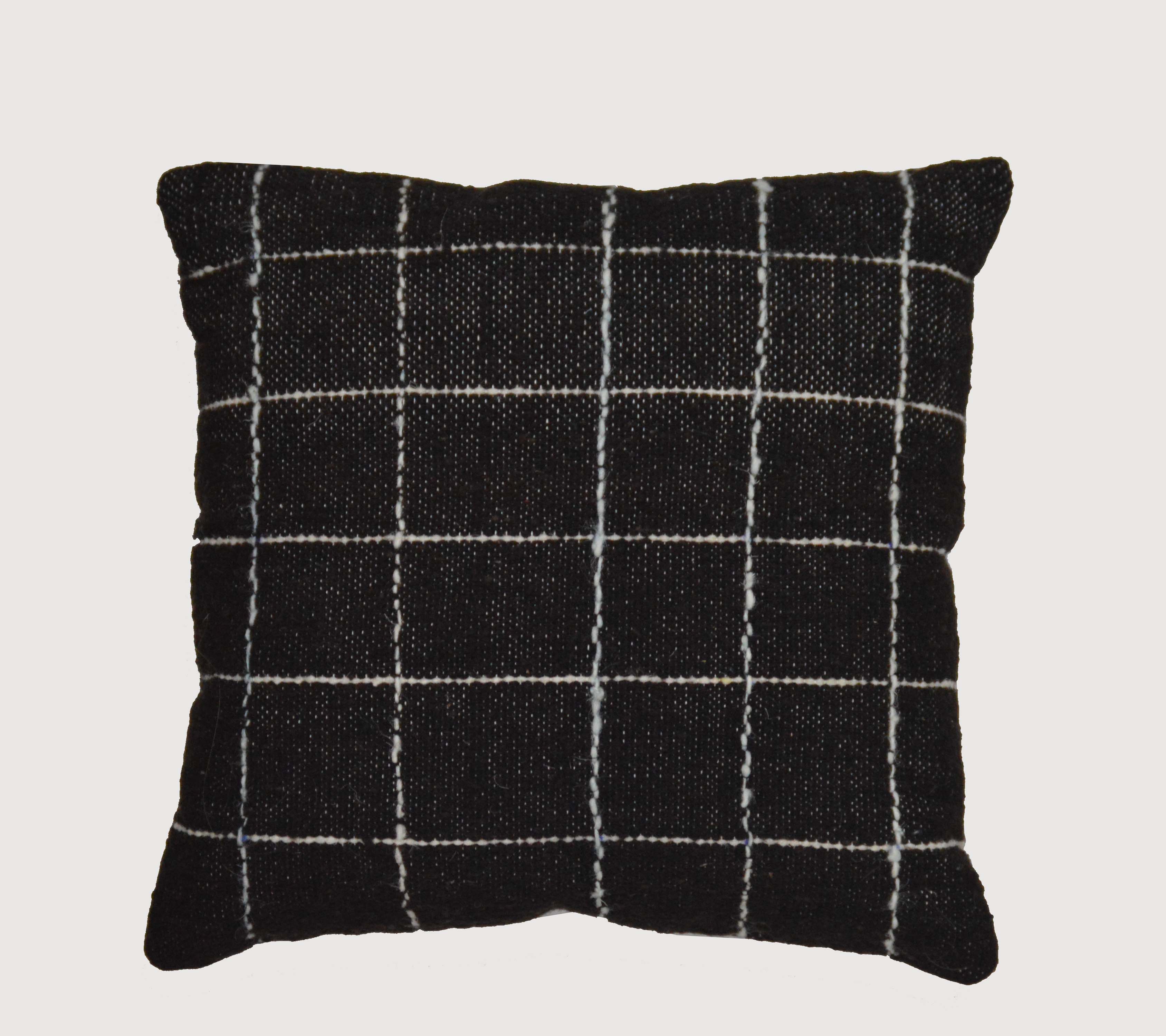 Wool Pillow in Black Grid